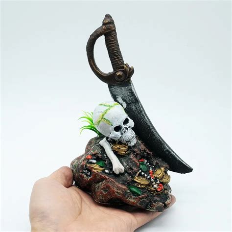 Cool Resin Skull Pirate with Sword Aquarium Decorations Fish Tank ...