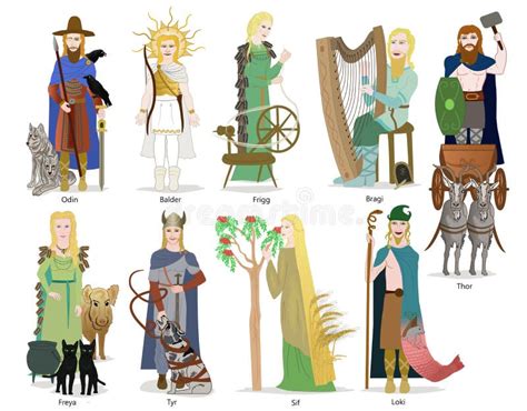 Norse God and Goddess Collection Stock Illustration - Illustration of ...