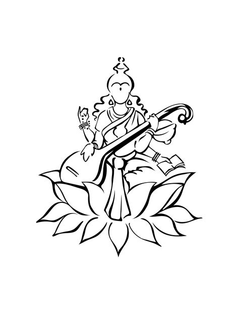 Saraswati, Hindu Goddess of Knowledge, on Lotus Flower With Veena ...