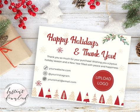 Holiday Thank You Card Business Template Happy Holidays Thank | Etsy