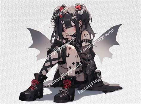 Gothic Anime Girl Clipart Bundle Sitting Pose 10 Transparent Background ...