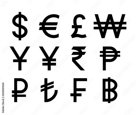 Popular countries currencies symbols. Black isolated currency icons ...