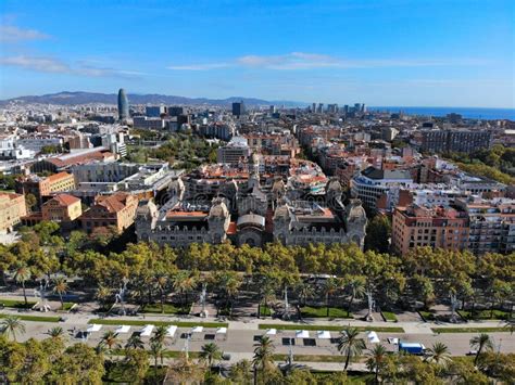 Barcelona city aerial view stock image. Image of monument - 257277911