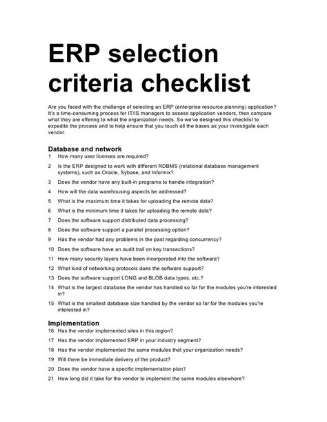 Erp checklist