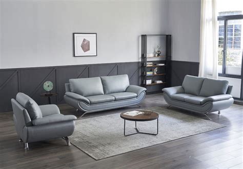 V-Dallas Modern Leather Sofa Set (Grey) | matisseco