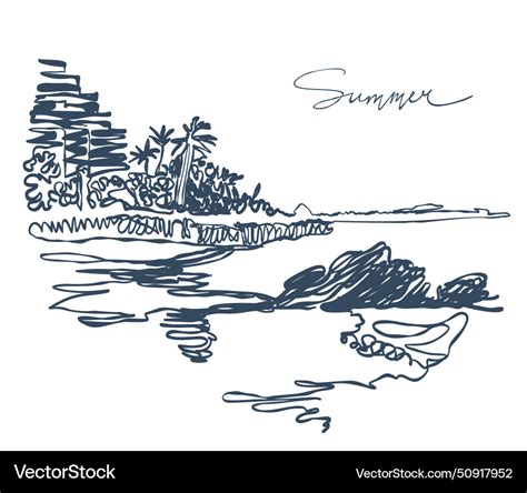 Seascape the seashore drawing with one Royalty Free Vector