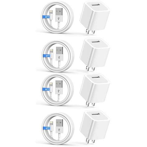 iPhone Charger, MFi Certified 4Pack 6FT Lightning Cable with USB Wall ...