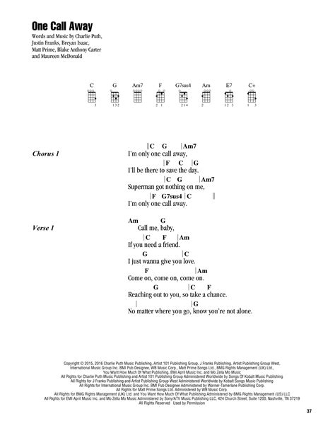 One Call Away by Charlie Puth Sheet Music for Ukulele Chords/Lyrics at ...