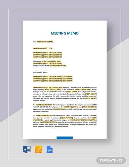 FREE 14+ Sample Meeting Memo Templates in PDF | MS Word