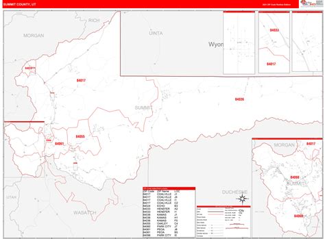 Summit County, UT Zip Code Wall Map Red Line Style by MarketMAPS - MapSales