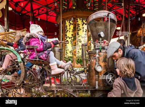 Carousel at Christmas market, Winter Wonderland, Brussels, Belgium ...