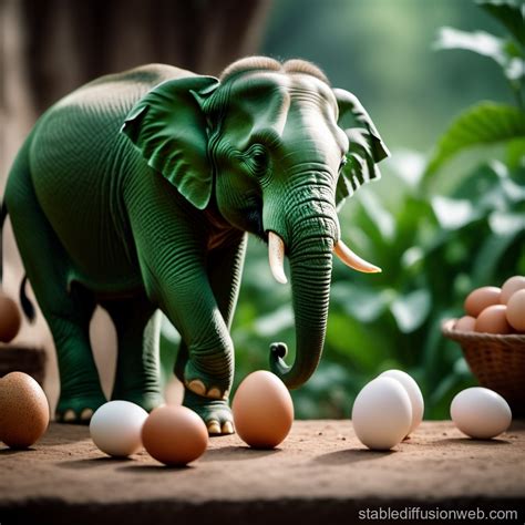 make a human with a green elephant head stealing chicken eggs Prompts ...