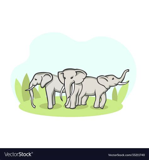 Herd elephants in meadow group wild animals Vector Image