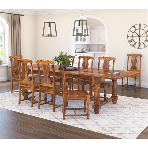 Oroville Farmhouse Solid Wood Extendable Dining Table Set For 8 Person