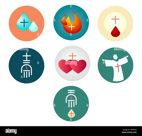 Symbols Seven Sacraments Catholic Church Color Stock Vector, 48% OFF