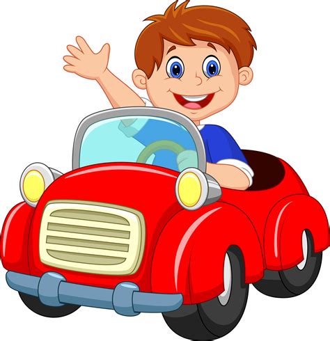 Cartoon boy driving red car 8386524 Vector Art at Vecteezy