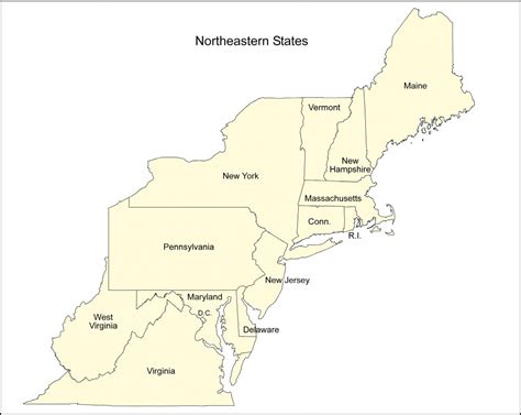 Blank Us Northeast Region Map Label Northeastern States Printout ...