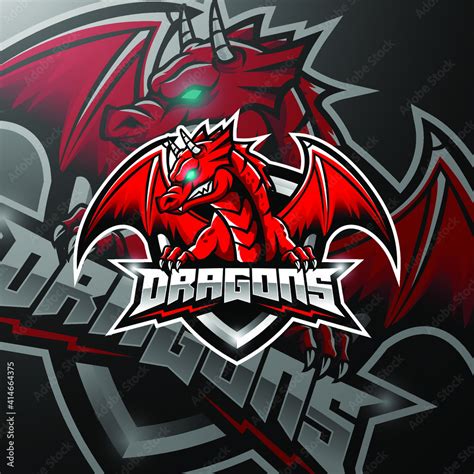 Mascot Red Dragon Gaming Logo Design Stock Vector | Adobe Stock