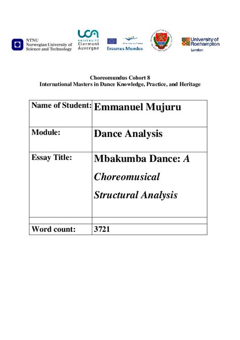 (PDF) Mbakumba Dance A Choreomusical Structural Analysis