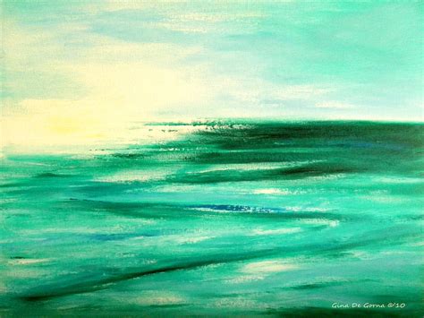 Abstract Sunset In Blue And Green Painting by Gina De Gorna