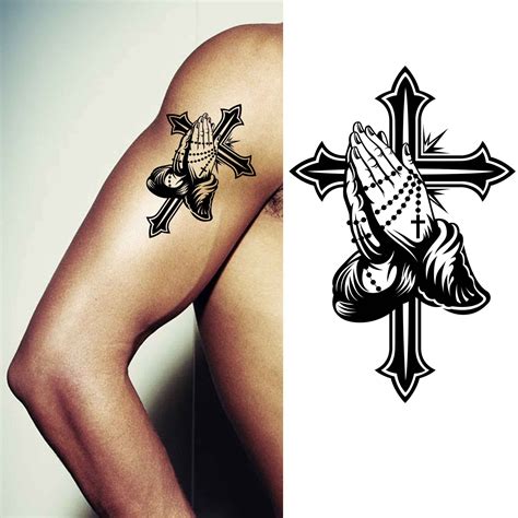 Praying Hands Cross Tattoo Design