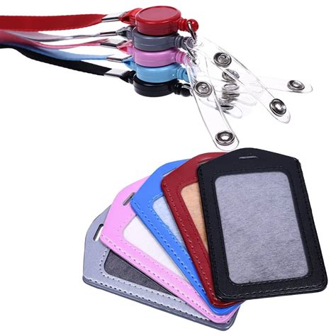 5Pcs Vertical Style PU Leather Business ID Badge Card Holder with ...