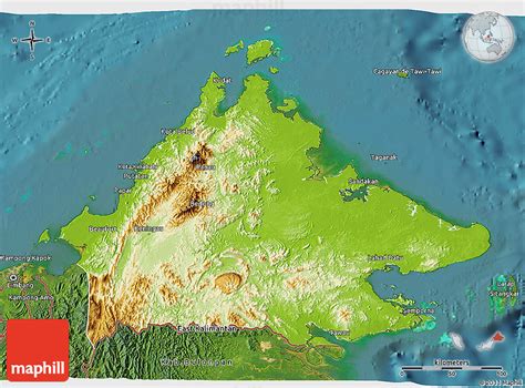 Physical 3D Map of Sabah, satellite outside