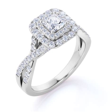 1 Carat Princess Cut Moissanite Engagement Ring - Bridal Set - Double ...