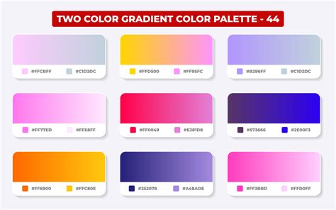 Gradient color palette with color codes in RGB or HEX, Catalog, Trendy ...