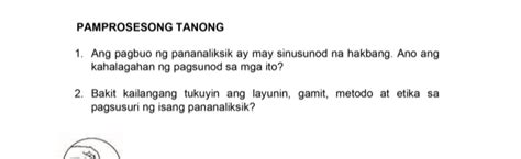 Solved PAMPROSESONG TANONG 1 Ang Pagbuo Ng Pananaliksik Ay May