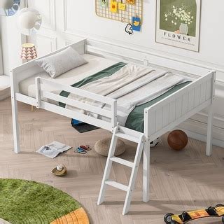 Full Loft Bed with Slide for Kids Wood Low Loft Bed with Ladder - Bed ...