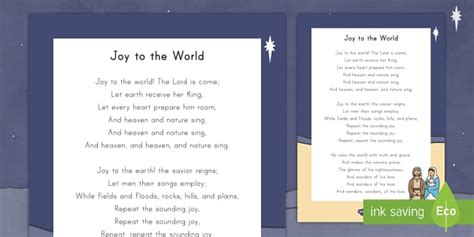 Joy to the World Christmas Carol Song Lyrics (Teacher-Made)