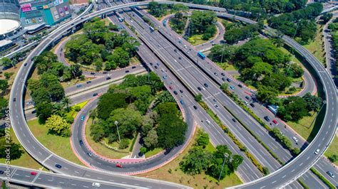 aerial view drone view highway bundaran semanggi tol semanggi indonesia jakarta beautiful ...