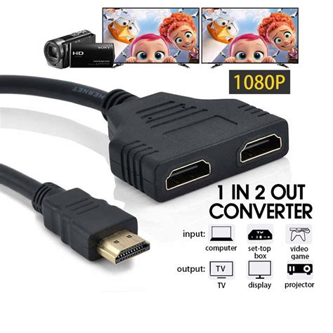 1080P HDMI Splitter Adapter Male HDMI To Dual HDMI 2 Female Splitter ...