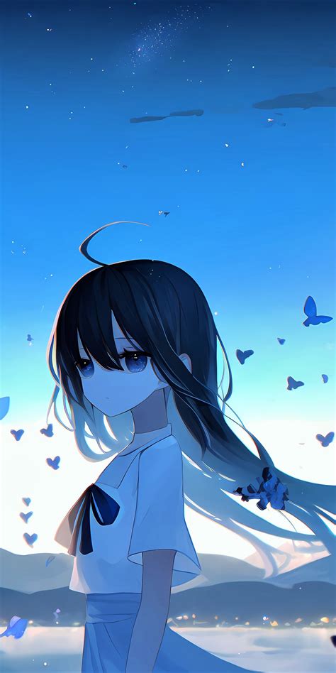 Sad girl Wallpaper 4K, Anime girl, Mood, Butterflies