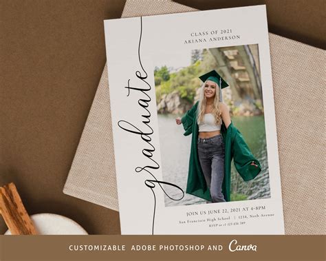 Graduation Announcement Card CANVA PHOTOSHOP Template, Graduation ...