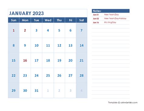 2023 Monthly Calendar Template Landscape - Free Printable Templates