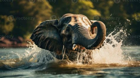 An elephant splashing water in a body of water. Generative AI 31579782 ...