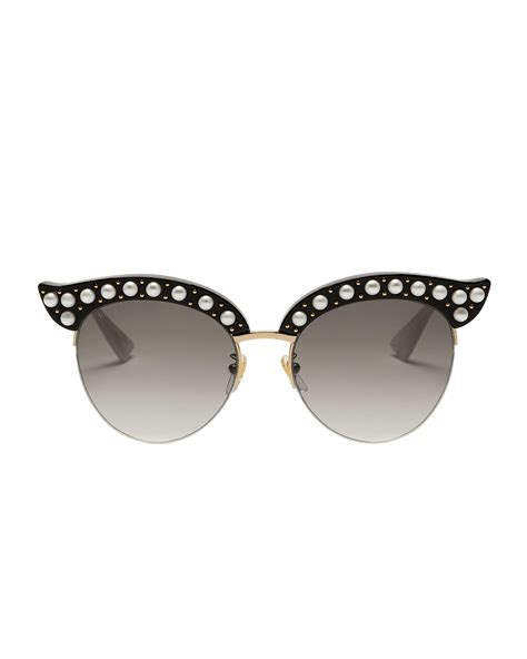 Gucci Faux Pearl-embellished Cat Eye Sunglasses in Metallic | Lyst