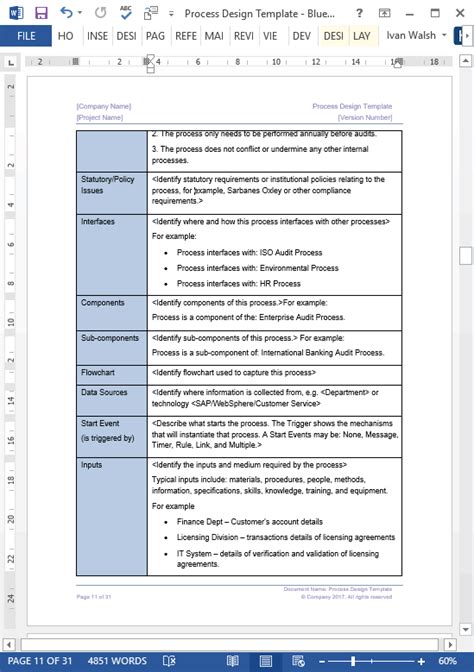 Business Process Design Templates – MS Word, Excel + Visio