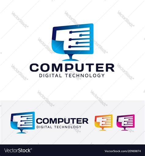 Computer digital technology logo design Royalty Free Vector