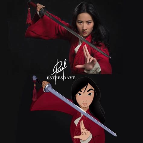 Mulan from animated movie in the outfits of Mulan 2020 live action ...