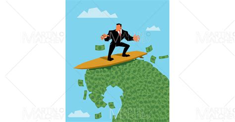 Businessman Riding Money Wave Vector Illustration