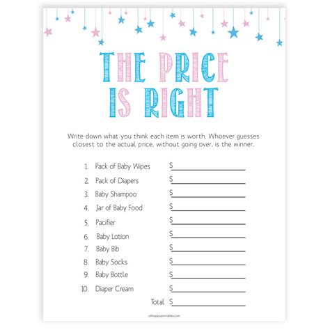 The Price is Right Game - Gender Reveal Printable Baby Shower Games ...