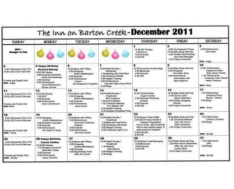 Barton Creek Assisted Living: December 2011 Activities Calendar ...