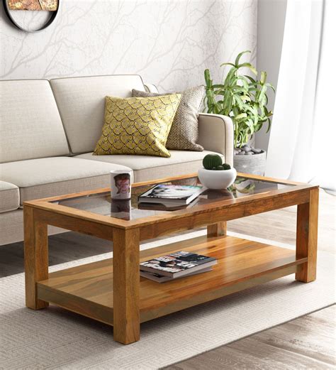 Buy Mckaine Solid Wood Coffee Table With Glass Top In Rustic Teak ...