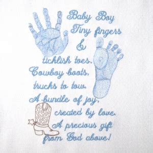 baby footprint handprint realistic boy poem embroidery design