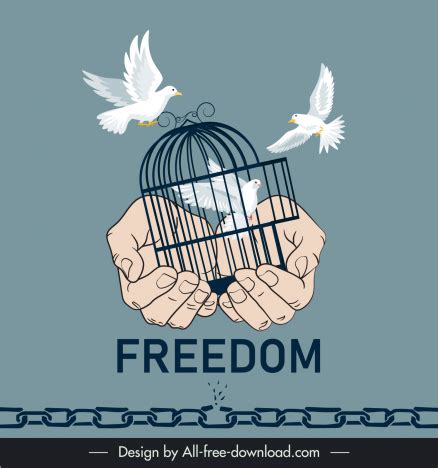 Freedom poster template flying doves bird cage holding hands sketch ...