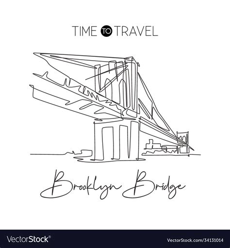 One single line drawing brooklyn bridge landmark Vector Image