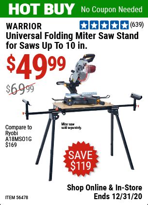 WARRIOR Universal Folding Miter Saw Stand For Saws Up To 10 In. for $49 ...